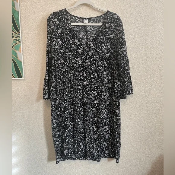 Black and white floral empire waist dress